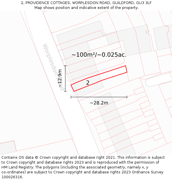2, PROVIDENCE COTTAGES, WORPLESDON ROAD, GUILDFORD, GU3 3LF: Plot and title map