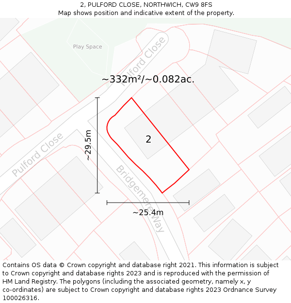 2, PULFORD CLOSE, NORTHWICH, CW9 8FS: Plot and title map