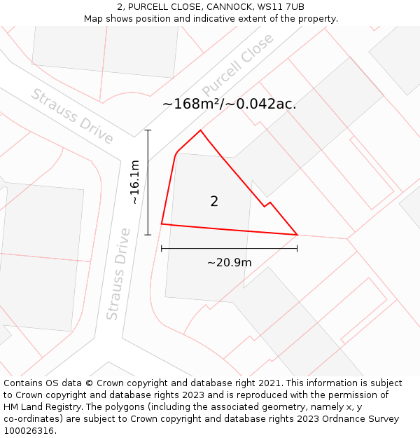 2, PURCELL CLOSE, CANNOCK, WS11 7UB: Plot and title map