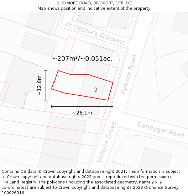 2, PYMORE ROAD, BRIDPORT, DT6 3XE: Plot and title map