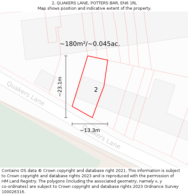 2, QUAKERS LANE, POTTERS BAR, EN6 1RL: Plot and title map