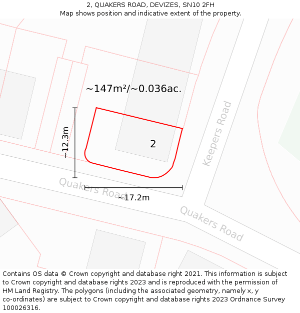 2, QUAKERS ROAD, DEVIZES, SN10 2FH: Plot and title map