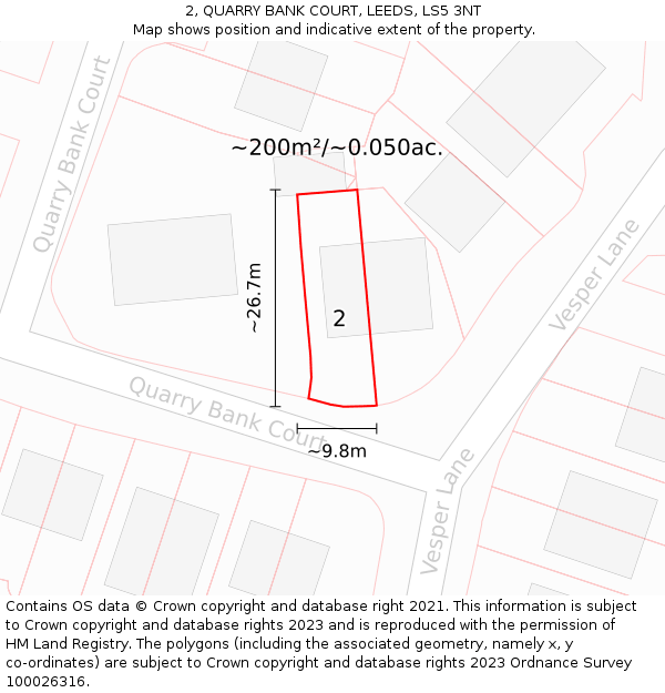 2, QUARRY BANK COURT, LEEDS, LS5 3NT: Plot and title map