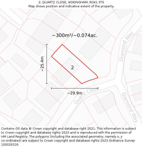 2, QUARTZ CLOSE, WOKINGHAM, RG41 3TS: Plot and title map