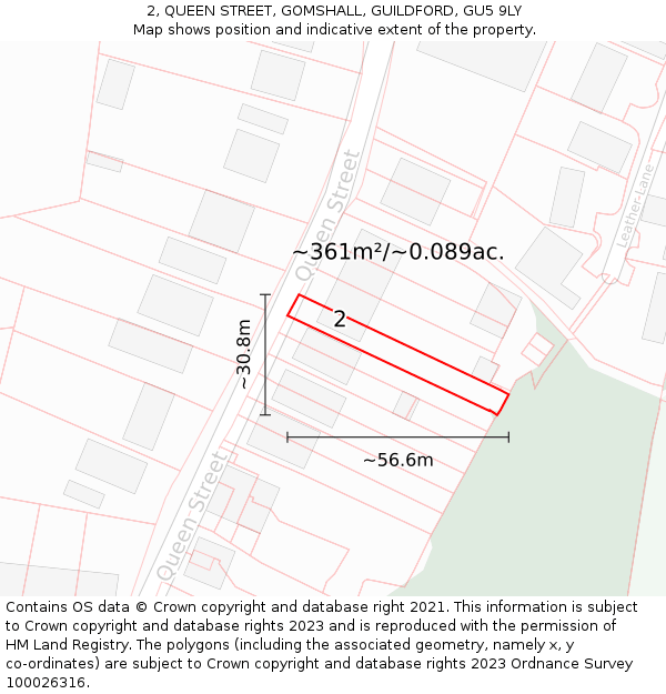 2, QUEEN STREET, GOMSHALL, GUILDFORD, GU5 9LY: Plot and title map