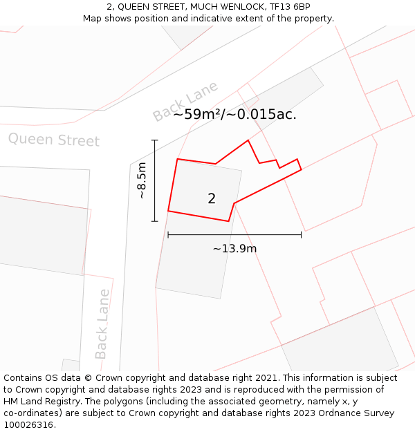 2, QUEEN STREET, MUCH WENLOCK, TF13 6BP: Plot and title map