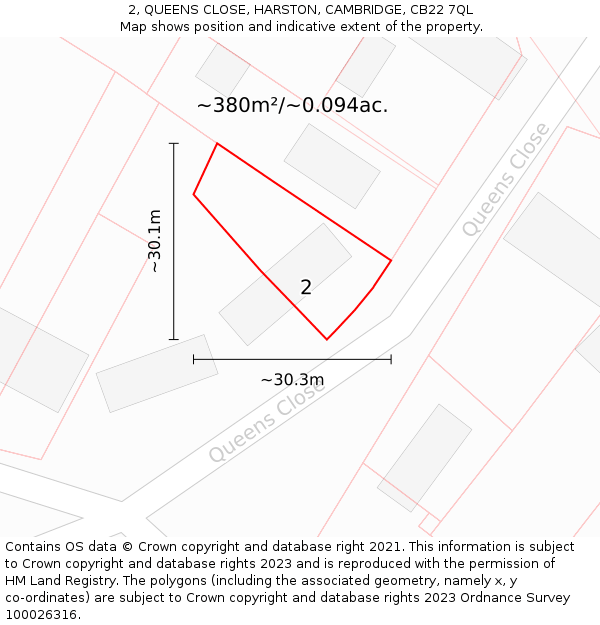 2, QUEENS CLOSE, HARSTON, CAMBRIDGE, CB22 7QL: Plot and title map