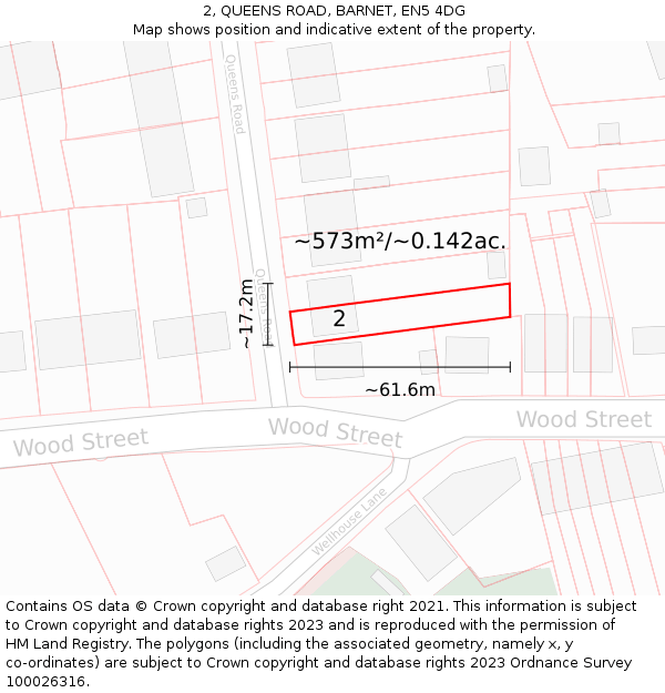 2, QUEENS ROAD, BARNET, EN5 4DG: Plot and title map