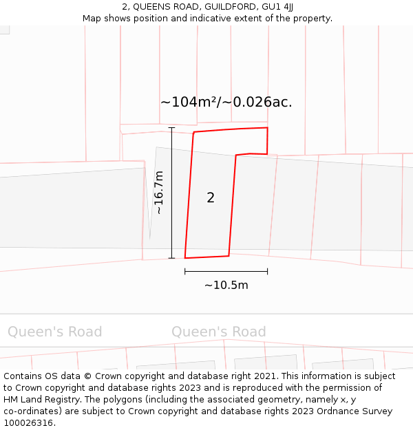 2, QUEENS ROAD, GUILDFORD, GU1 4JJ: Plot and title map