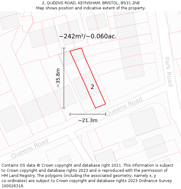 2, QUEENS ROAD, KEYNSHAM, BRISTOL, BS31 2NE: Plot and title map