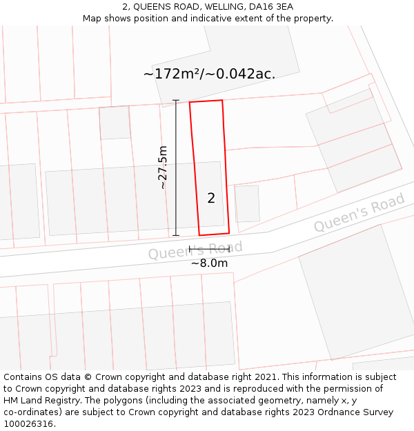 2, QUEENS ROAD, WELLING, DA16 3EA: Plot and title map