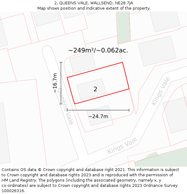 2, QUEENS VALE, WALLSEND, NE28 7JA: Plot and title map