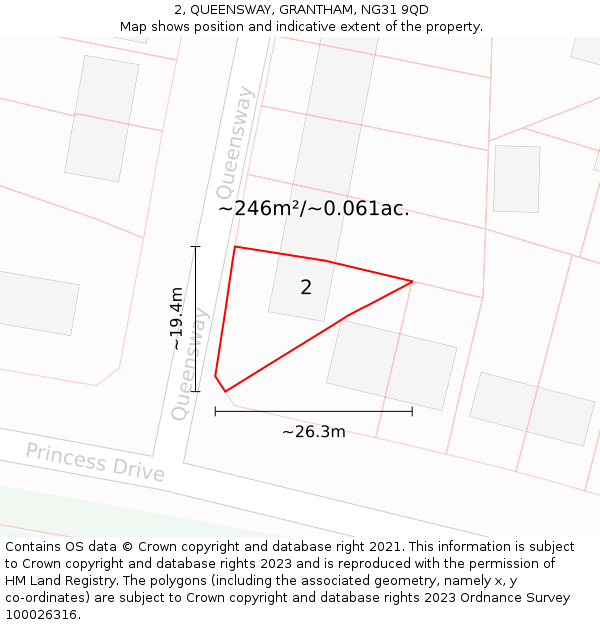 2, QUEENSWAY, GRANTHAM, NG31 9QD: Plot and title map