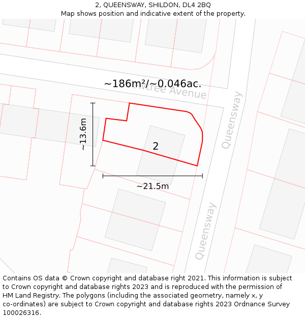 2, QUEENSWAY, SHILDON, DL4 2BQ: Plot and title map