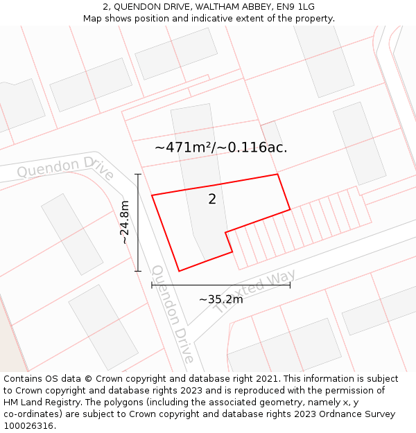 2, QUENDON DRIVE, WALTHAM ABBEY, EN9 1LG: Plot and title map