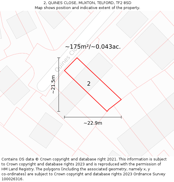 2, QUINES CLOSE, MUXTON, TELFORD, TF2 8SD: Plot and title map
