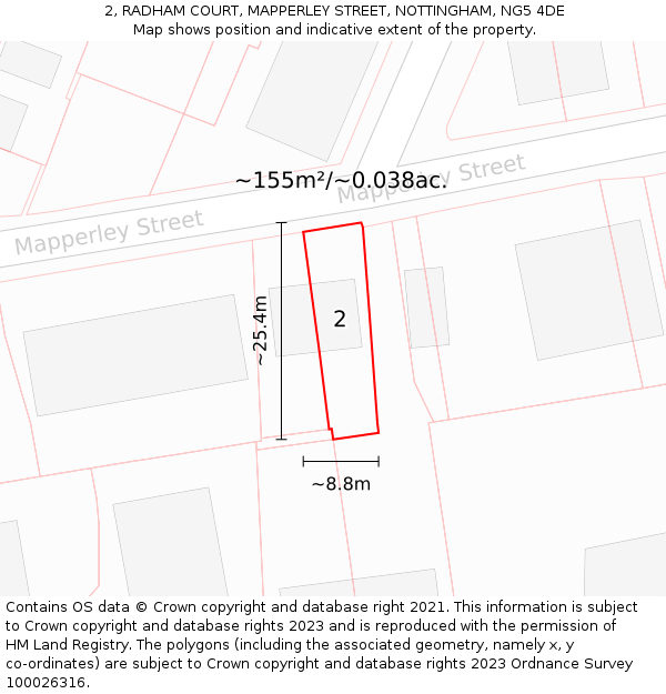2, RADHAM COURT, MAPPERLEY STREET, NOTTINGHAM, NG5 4DE: Plot and title map