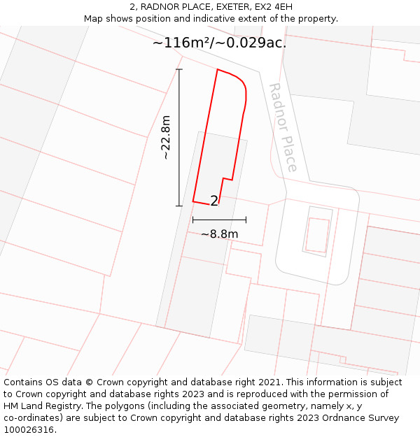 2, RADNOR PLACE, EXETER, EX2 4EH: Plot and title map