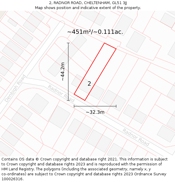 2, RADNOR ROAD, CHELTENHAM, GL51 3JJ: Plot and title map