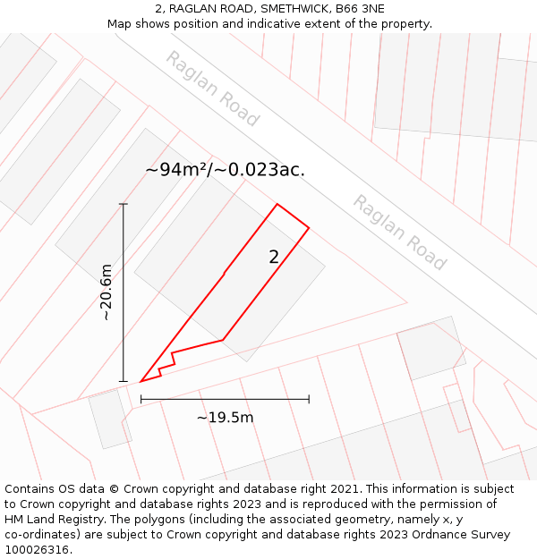 2, RAGLAN ROAD, SMETHWICK, B66 3NE: Plot and title map