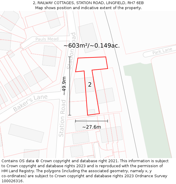2, RAILWAY COTTAGES, STATION ROAD, LINGFIELD, RH7 6EB: Plot and title map