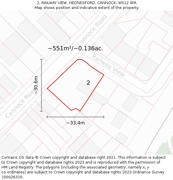 2, RAILWAY VIEW, HEDNESFORD, CANNOCK, WS12 4FA: Plot and title map