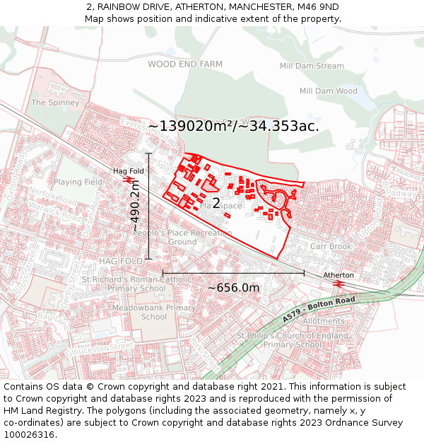 2, RAINBOW DRIVE, ATHERTON, MANCHESTER, M46 9ND: Plot and title map