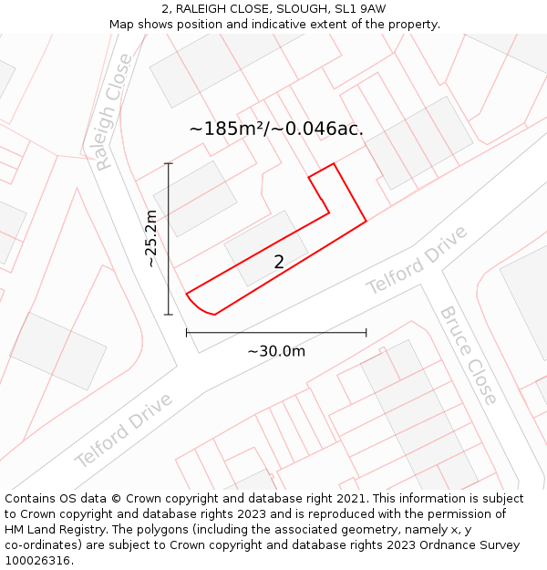 2, RALEIGH CLOSE, SLOUGH, SL1 9AW: Plot and title map