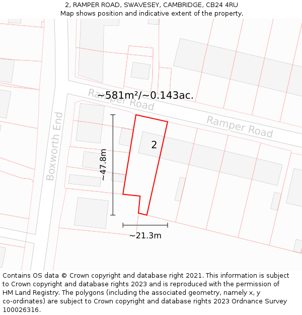 2, RAMPER ROAD, SWAVESEY, CAMBRIDGE, CB24 4RU: Plot and title map