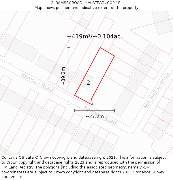 2, RAMSEY ROAD, HALSTEAD, CO9 1EL: Plot and title map