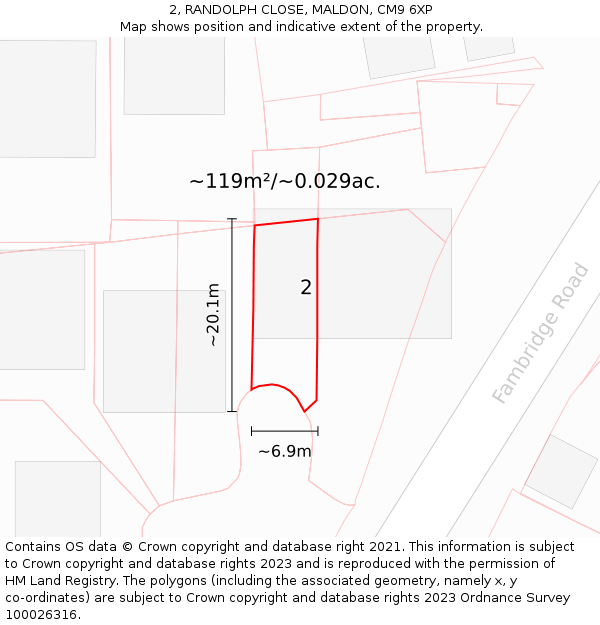 2, RANDOLPH CLOSE, MALDON, CM9 6XP: Plot and title map