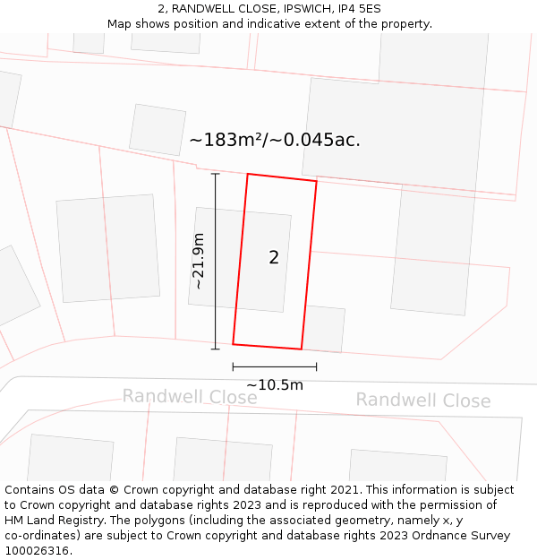 2, RANDWELL CLOSE, IPSWICH, IP4 5ES: Plot and title map
