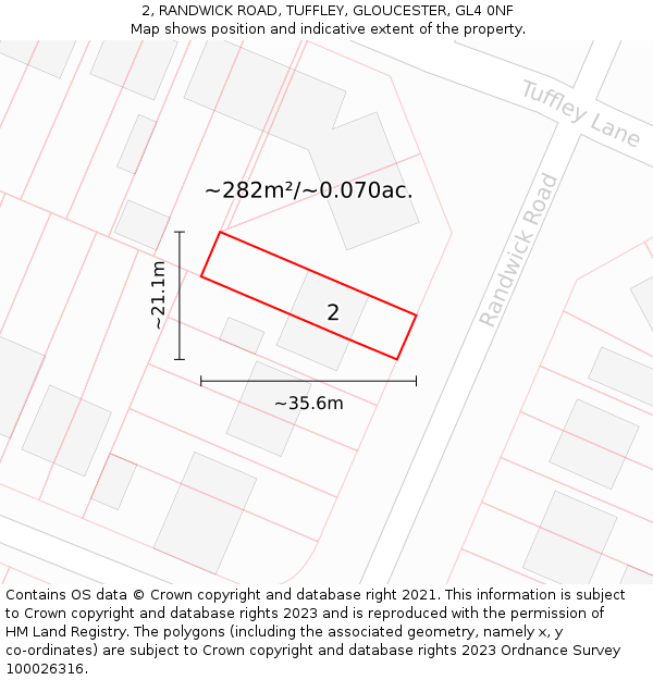 2, RANDWICK ROAD, TUFFLEY, GLOUCESTER, GL4 0NF: Plot and title map