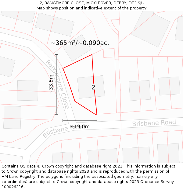2, RANGEMORE CLOSE, MICKLEOVER, DERBY, DE3 9JU: Plot and title map