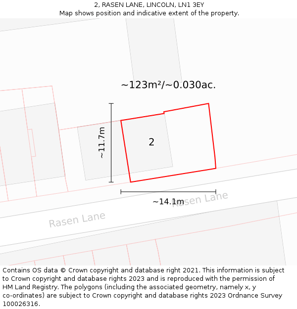 2, RASEN LANE, LINCOLN, LN1 3EY: Plot and title map