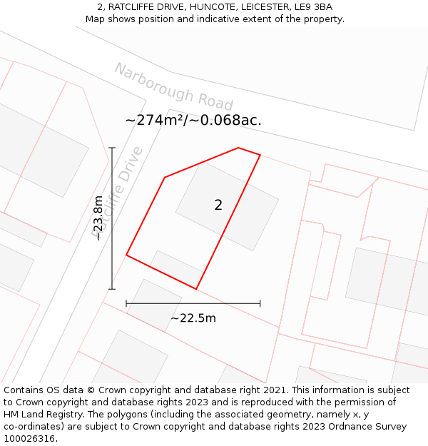 2, RATCLIFFE DRIVE, HUNCOTE, LEICESTER, LE9 3BA: Plot and title map