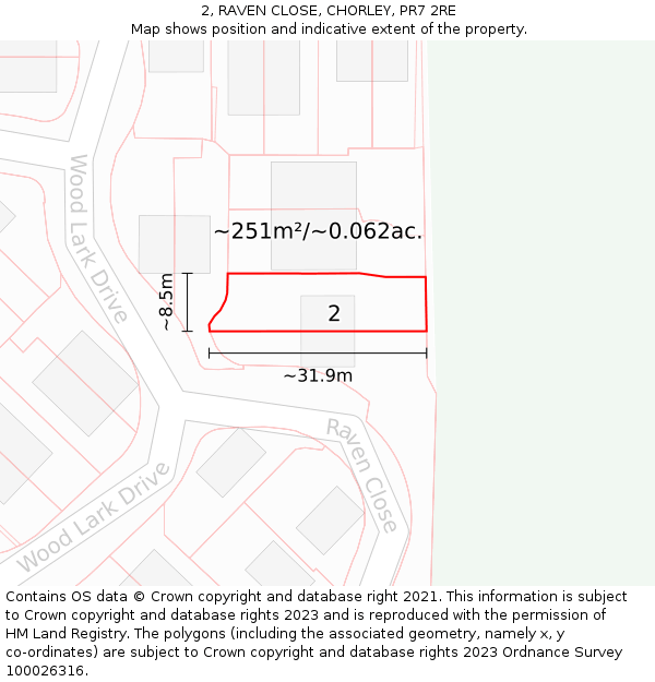 2, RAVEN CLOSE, CHORLEY, PR7 2RE: Plot and title map