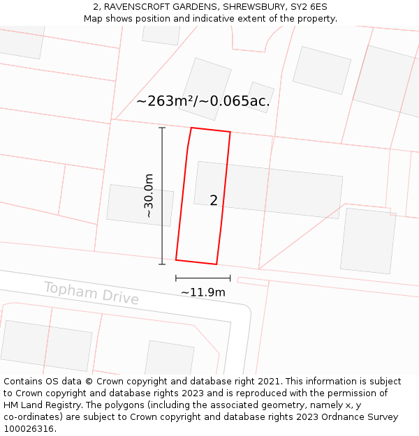 2, RAVENSCROFT GARDENS, SHREWSBURY, SY2 6ES: Plot and title map