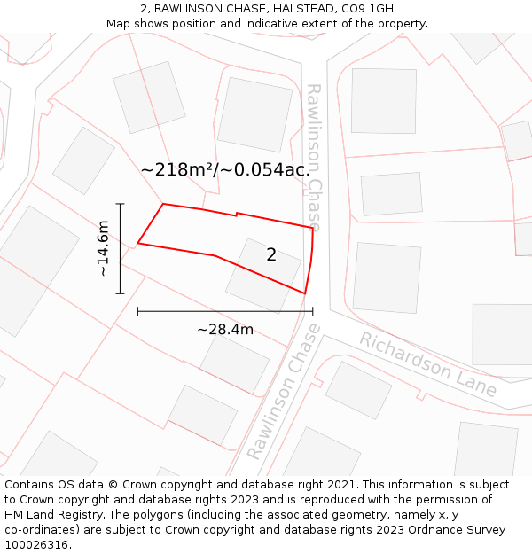 2, RAWLINSON CHASE, HALSTEAD, CO9 1GH: Plot and title map