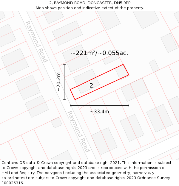 2, RAYMOND ROAD, DONCASTER, DN5 9PP: Plot and title map