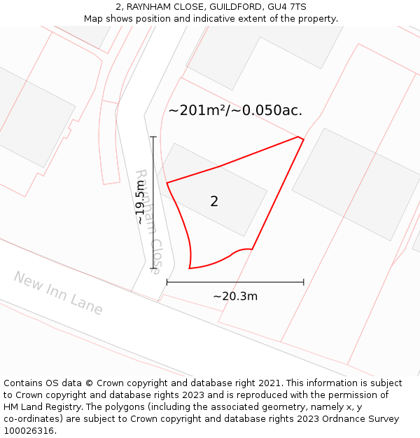 2, RAYNHAM CLOSE, GUILDFORD, GU4 7TS: Plot and title map