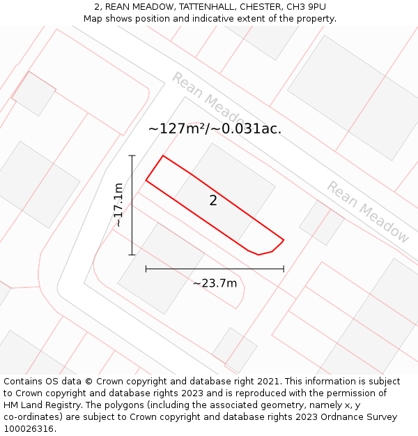2, REAN MEADOW, TATTENHALL, CHESTER, CH3 9PU: Plot and title map