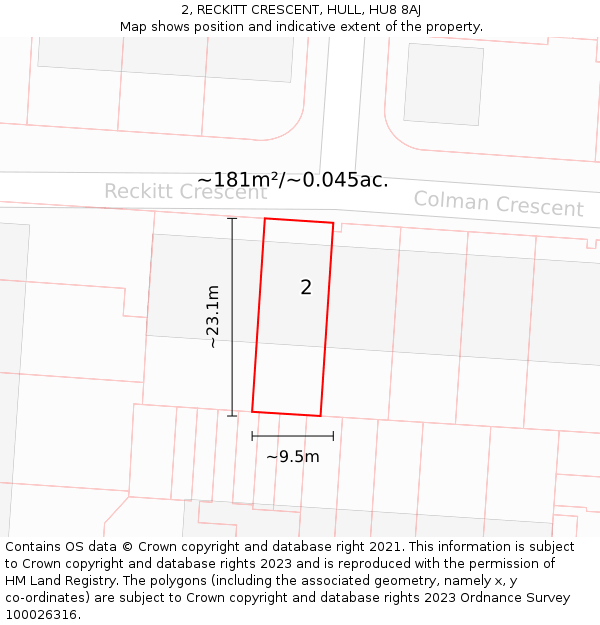 2, RECKITT CRESCENT, HULL, HU8 8AJ: Plot and title map