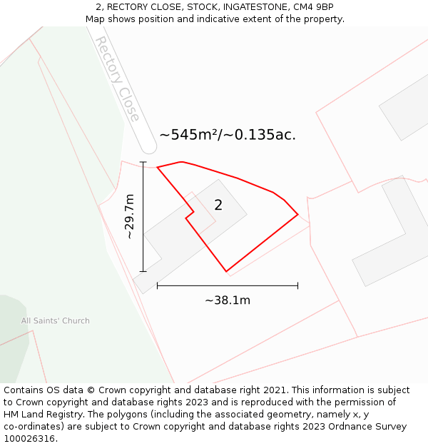 2, RECTORY CLOSE, STOCK, INGATESTONE, CM4 9BP: Plot and title map