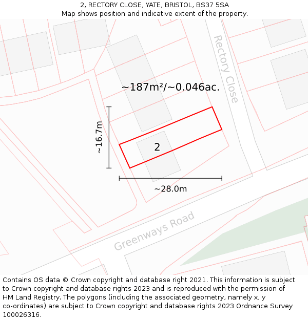 2, RECTORY CLOSE, YATE, BRISTOL, BS37 5SA: Plot and title map