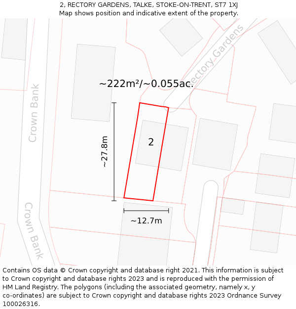 2, RECTORY GARDENS, TALKE, STOKE-ON-TRENT, ST7 1XJ: Plot and title map