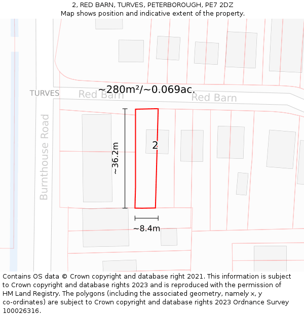 2, RED BARN, TURVES, PETERBOROUGH, PE7 2DZ: Plot and title map
