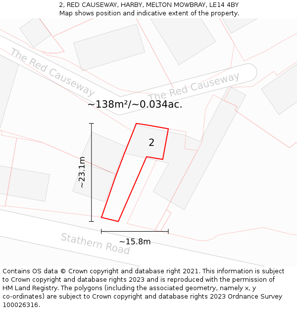 2, RED CAUSEWAY, HARBY, MELTON MOWBRAY, LE14 4BY: Plot and title map