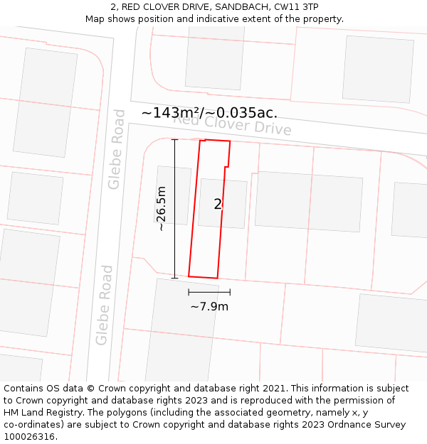 2, RED CLOVER DRIVE, SANDBACH, CW11 3TP: Plot and title map