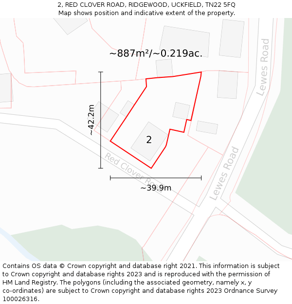 2, RED CLOVER ROAD, RIDGEWOOD, UCKFIELD, TN22 5FQ: Plot and title map